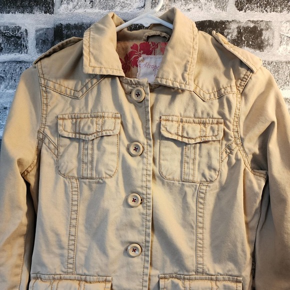 Aeropostale Tan Button Down Cargo Utility Style Jacket Size Small - Picture 2 of 8